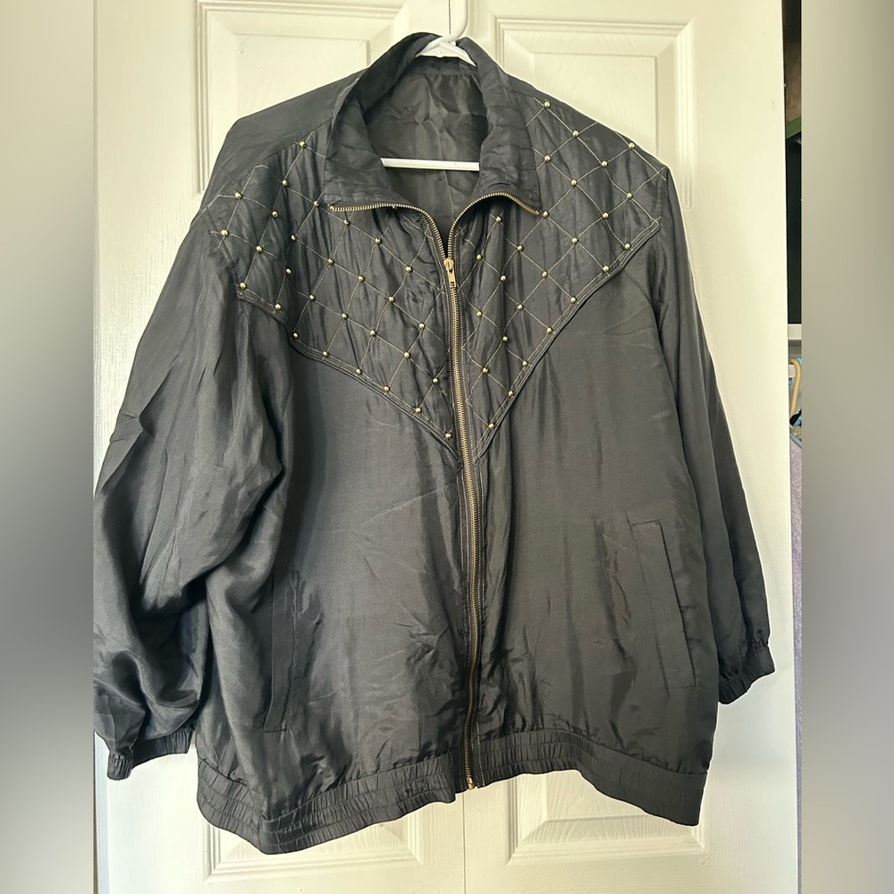 Vintage embellished black and gold bomber jacket